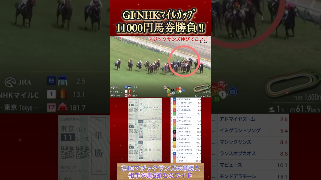 【馬券勝負】NHKマイルカップに11000円勝負してみた！  #競馬  #馬券勝負  #NHKマイルカップ  #shorts