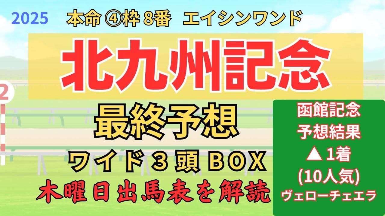 ◎ エイシンワンド 「北九州記念 2025 ワイド3頭BOX3点 予想」 #北九州記念
