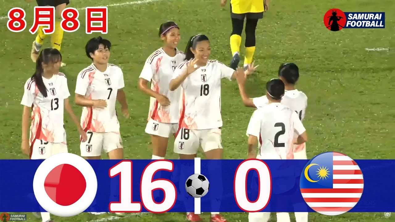 ショック！U20なでしこジャパン、U20マレーシアを16-0で粉砕　2025年8月8日サッカーハイライト
