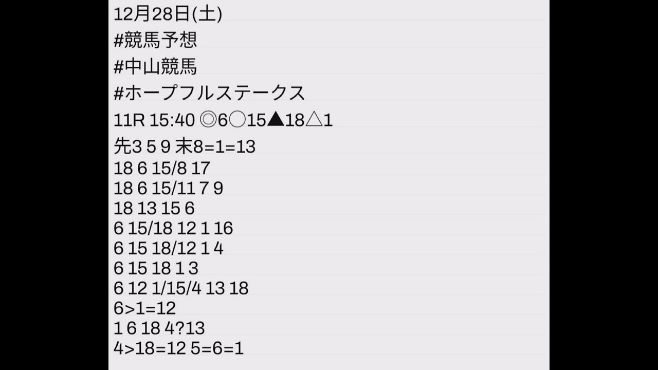 12月28日(土) #競馬予想 #中山競馬 #ホープフルステークス