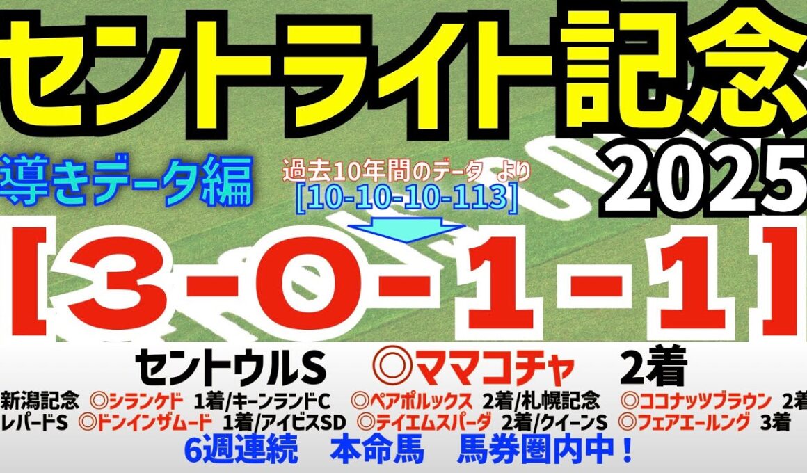 【セントライト記念2025】導きデータ編　過去10年間のデータから導かれた馬とは！/6週連続　本命馬馬券圏内中！/今年の馬券回収率は171％と絶好調/昨年の単勝回収率126%【データ傾向】【競馬予想】