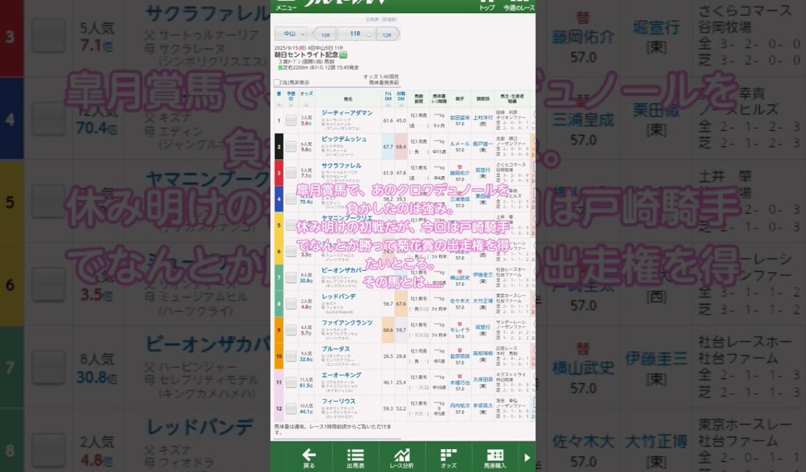 2025朝日セントライト記念予想(菊花賞トライアルレース)