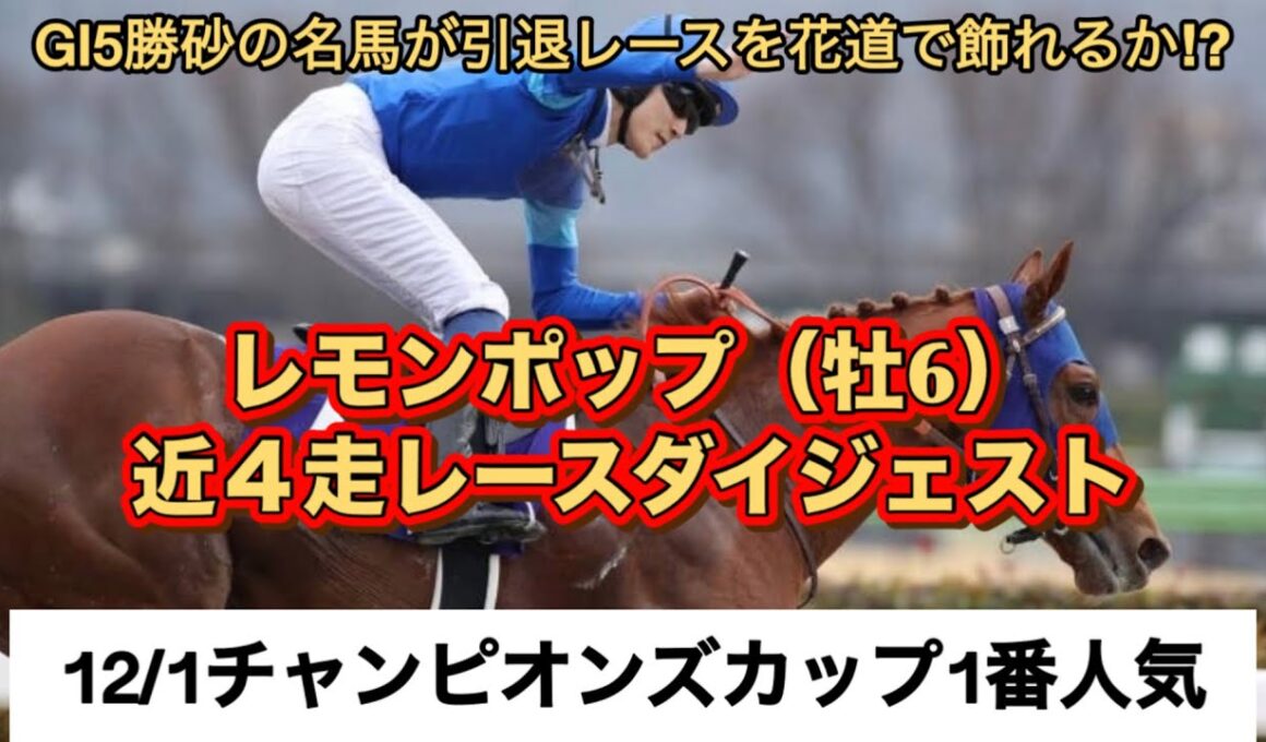 【レモンポップ】12/1GⅠチャンピオンズカップ1番人気！近4走レースダイジェスト