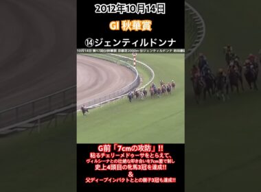 秋華賞2012 G前「7cmの攻防」‼︎粘るチェリーメドゥーサをとらえてヴィルシーナとの叩き合いを7cm差で制し史上4頭目の牝馬3冠を達成‼︎#競馬#ジェンティルドンナ#岩田康誠#秋華賞#shorts