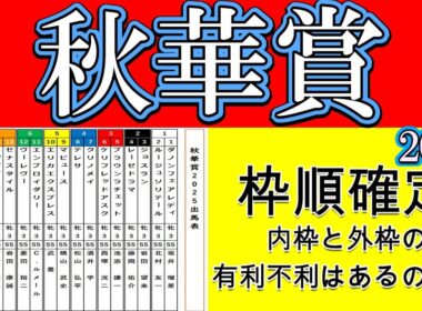 秋華賞2025枠順確定！オークス馬カムニャックは8枠17番！桜花賞馬エンブロイダリーは6枠11番！ジョスランは2枠3番！パラディレーヌは大外8枠18番！逃げ候補エリカエクスプレスは5枠10番！