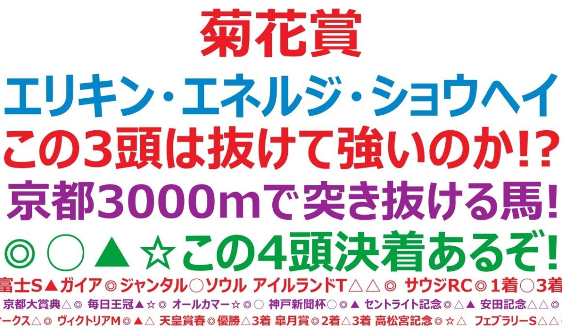 菊花賞2025予想　エリキング、エネルジコ、ショウヘイ。この3頭は、本当に抜けて強いのか！？京都芝3000mで突き抜ける馬は？◎○▲☆この4頭決着も十分あるぞ！
