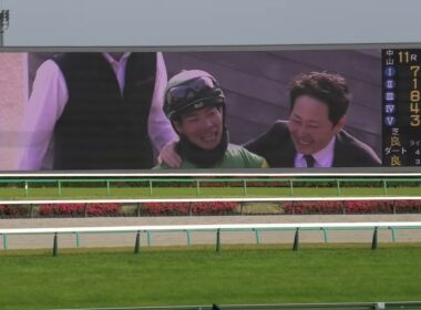 2025 04 19 第27回中山グランドジャンプJ･GⅠ 勝利馬：エコロデュエル（草野 太郎騎手）　マイネルグロン　ジューンベロシティ　スマイルスルー　他