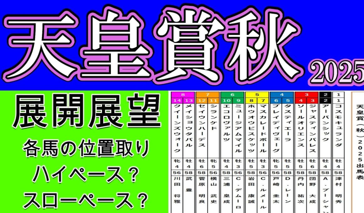 天皇賞秋2025展開展望！メイショウタバルが逃げるにしても枠的に逃げ辛い東京芝二千のスタートを決めることができるか？甘いスタートでは逃げることも叶わないため難しい競馬を強いられる！