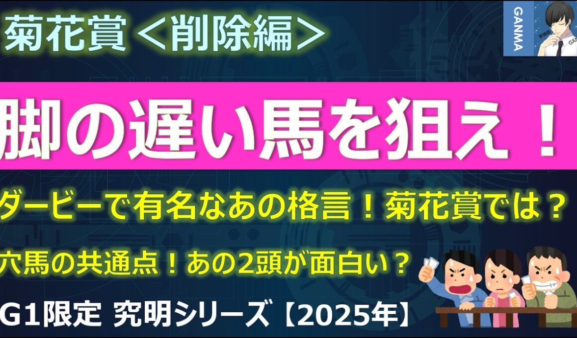 【菊花賞2025＜削除編＞】今回も脚の遅い馬を狙え！実は長距離血統だった！？～外目の枠に入れて、あの馬のこと飛ばそうとしてんだけど！～