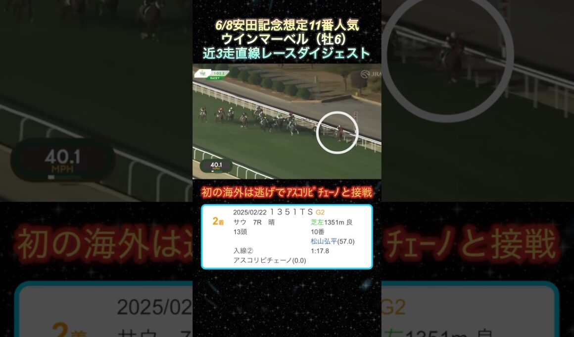 【ウインマーベル】 安田記念想定11番人気！近3走ダイジェスト  #競馬  #安田記念  #ウインマーベル  #shorts