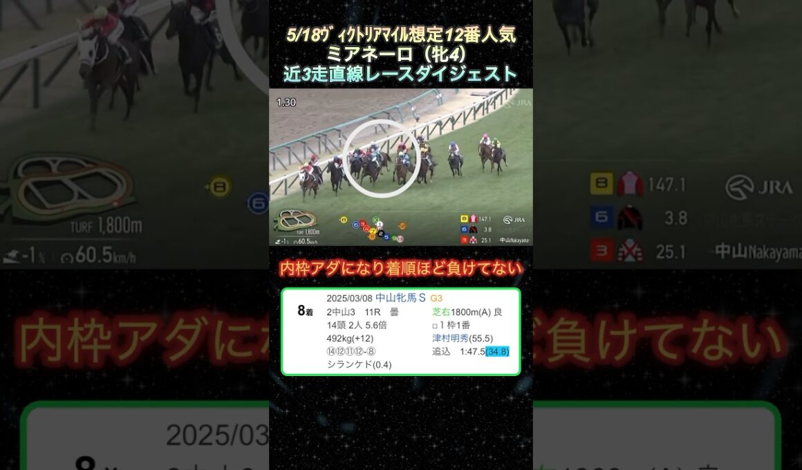 【ミアネーロ】 ヴィクトリアマイル想定12番人気！近3走ダイジェスト  #競馬  #ヴィクトリアマイル  #ミアネーロ  #shorts