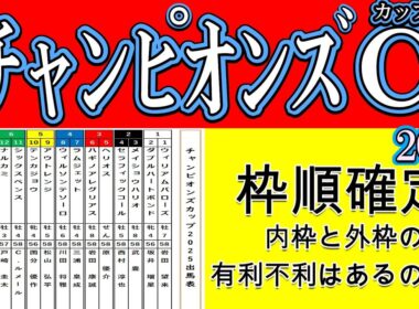 チャンピオンズカップ2025枠順確定！逃げ候補ナルカミ6枠12番！ダブルハートボンド1枠2番と逃げ争いに注目！ルクソールカフェ8枠16番と大外！ウィルソンテソーロ4枠8番！シックスペンス6枠11番！