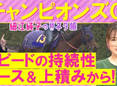 【５週連続注目馬が激走中！】「小回りコースうまく立ち回れる」ナルカミ、ダブルハートボンド、ルクソールカフェ・・・チャンピオンズカップ(ＧⅠ)を元ジョッキーの細江純子さんが徹底解説！＜細江純子のネタ帳＞