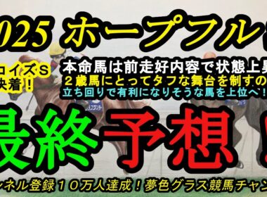 【最終予想】2025ホープフルステークス！本命馬はタフな中山コースでもこなせそう！前走内容良好で調子上昇もしている！？