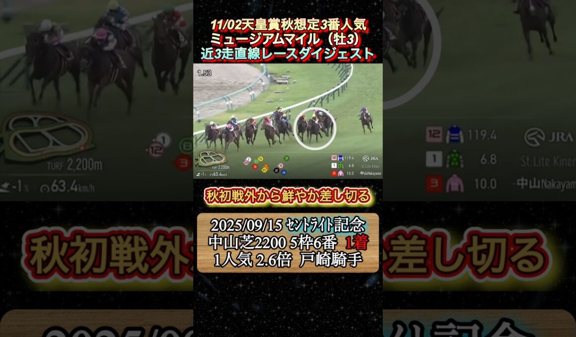 【ミュージアムマイル】 天皇賞秋想定3番人気！近3走ダイジェスト　#競馬  #天皇賞秋  #ミュージアムマイル  #shorts