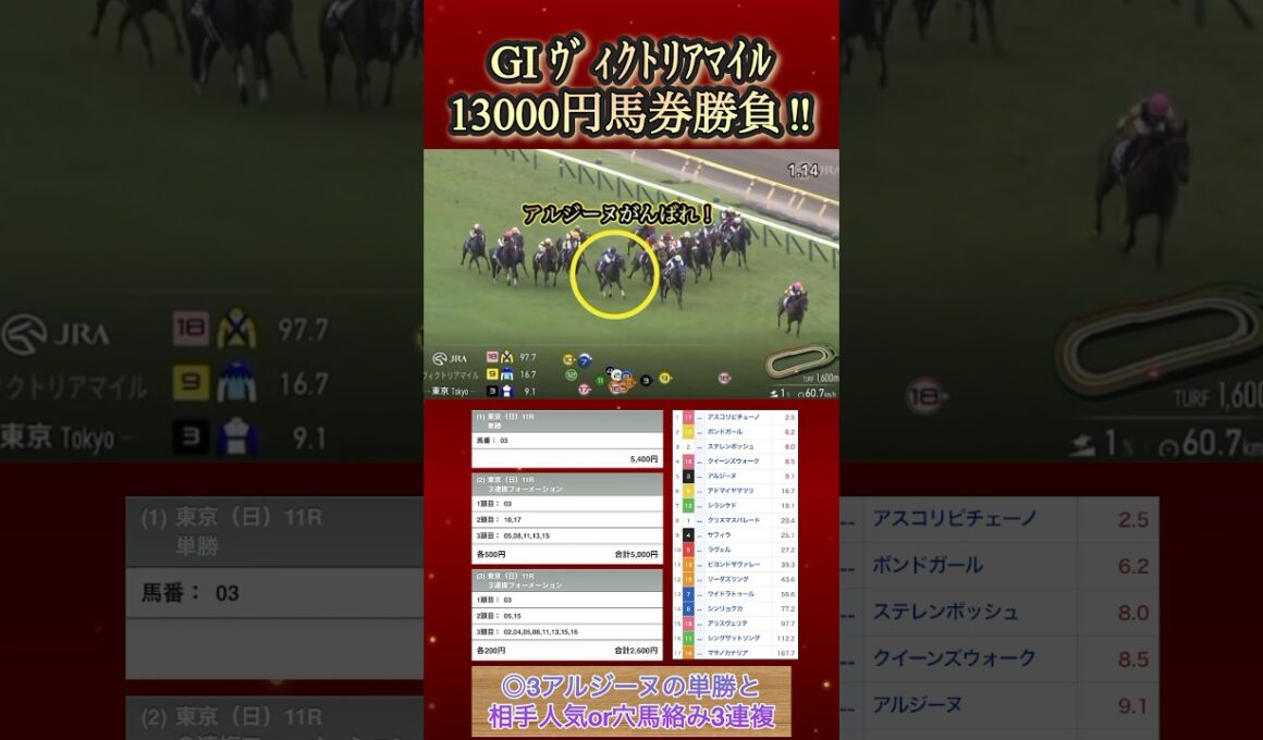 【馬券勝負】ヴィクトリアマイルに13000円勝負してみた！  #競馬  #馬券勝負  #ヴィクトリアマイル  #shorts