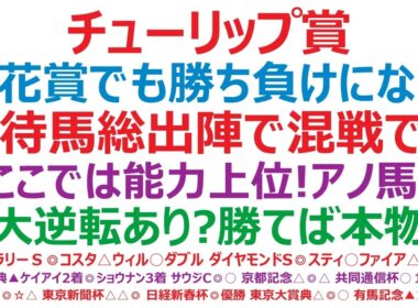 チューリップ賞2026予想　桜花賞でも勝ち負けになる！期待馬総出陣で混戦です。◎ここでは能力上位！アノ馬の！○大逆転あり！？勝てば本物です。