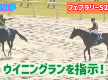 【フェブラリーS 2026】川田騎手にウイニングランを勧められるルメールとコスタノヴァ