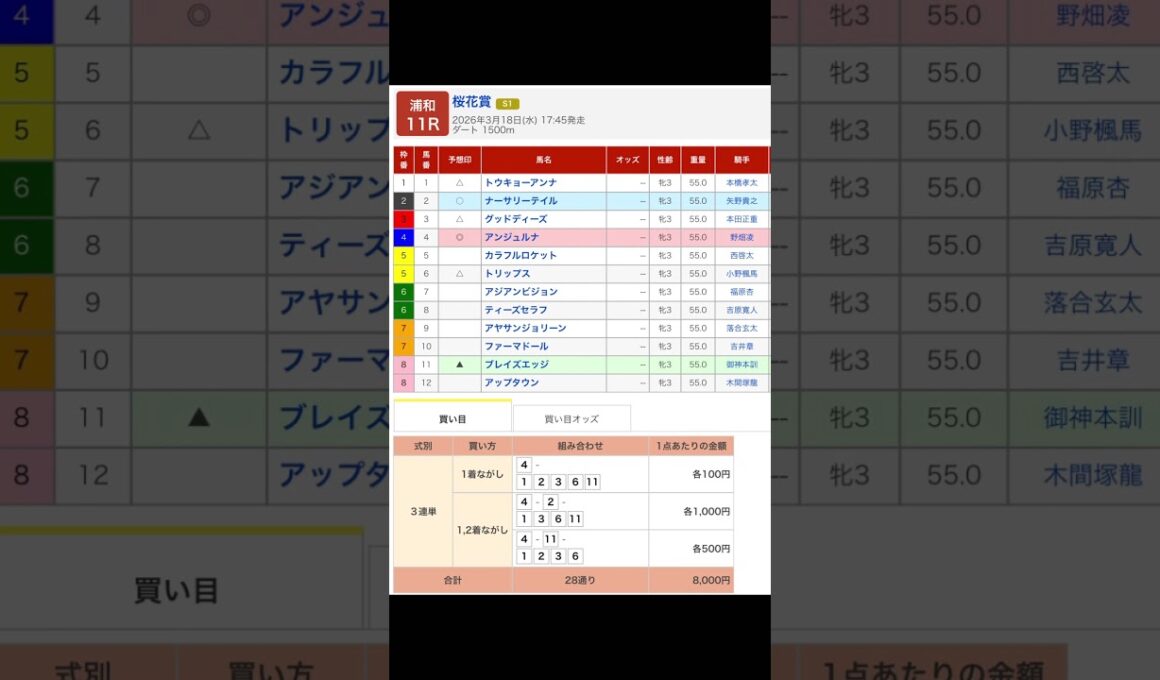 浦和競馬場 メインレース 桜花賞（Ｓ１）を予想します #競馬 #予想 #競馬予想 #買い目 #浦和11r #浦和競馬 #浦和競馬場 #地方競馬 #メインレース #馬 #桜花賞 #重賞