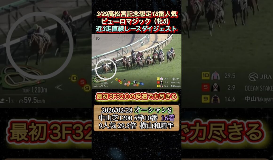 【ピューロマジック】 高松宮記念想定18番人気！近3走ダイジェスト　#競馬  #高松宮記念  #ピューロマジック  #北村友一  #shorts