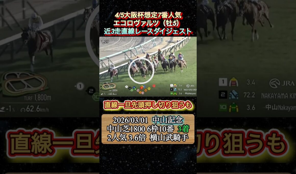【エコロヴァルツ】 大阪杯想定7番人気！近3走ダイジェスト　#競馬  #大阪杯  #エコロヴァルツ  #浜中俊  #shorts
