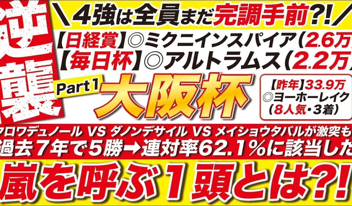 🎯過去７年で５勝の黄金データ→【大阪杯2026予想】クロワデュノール VS ダノンデサイルが集結も！連対率62.1％に該当した、嵐を呼ぶ１頭とは？