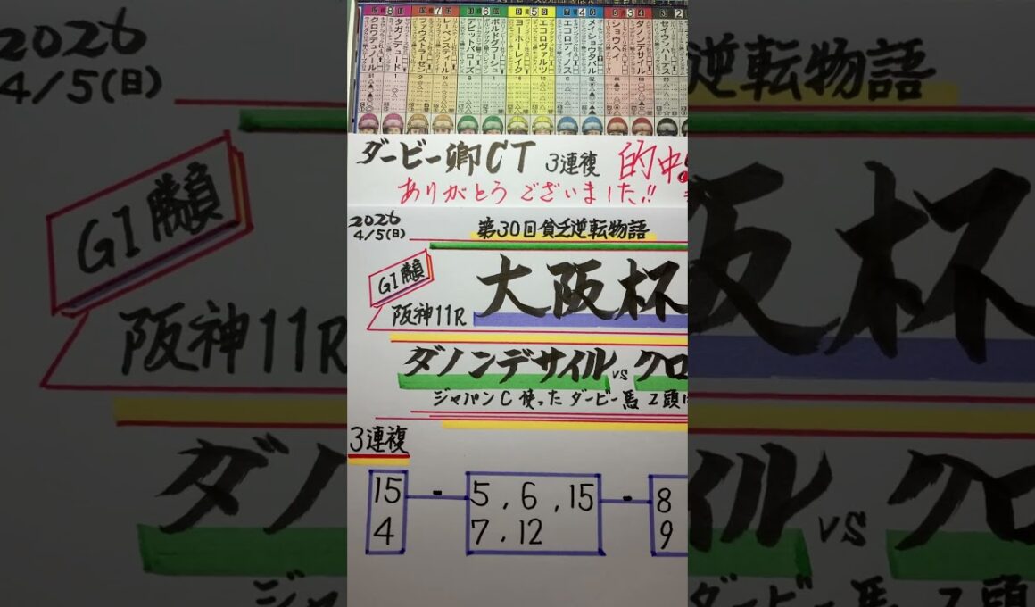 【競馬予想】阪神11R 大阪杯🏇ダービー卿CT的中🎯ありがとう😊❣️