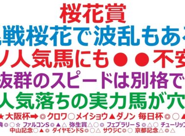 桜花賞2026予想　絶対軸不在！波乱もある！ドリームコアにも大きな不安が！◎スピードとコース適性で圧倒？○人気下降で絶好の狙い目！
