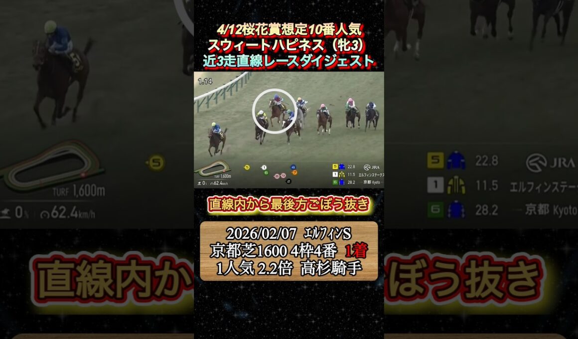 【スウィートハピネス】 桜花賞想定10番人気！近3走ダイジェスト　#競馬  #桜花賞  #スウィートハピネス  #高杉吏麒  #shorts