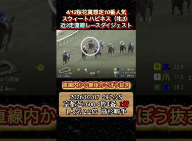 【スウィートハピネス】 桜花賞想定10番人気！近3走ダイジェスト　#競馬  #桜花賞  #スウィートハピネス  #高杉吏麒  #shorts