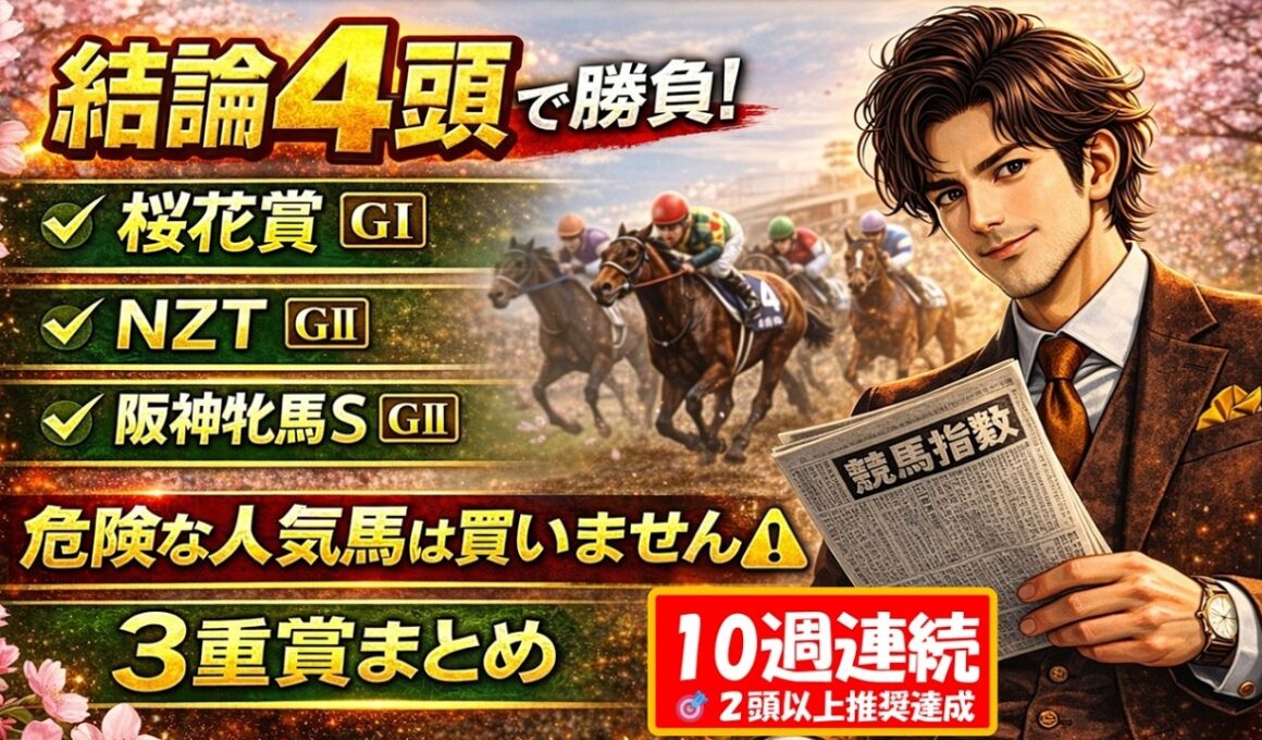 【桜花賞2026・NZT・阪神牝馬S】危険な人気馬は買いません⚠️結論4頭で勝負｜3重賞を5種分析で徹底予想【ぱらお指数 競馬予想TV 最新】