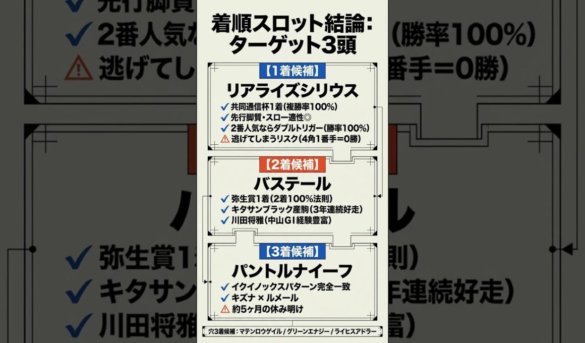 【皐月賞2026】弥生賞1着は全員2着！共通杯1着は複勝率100%──着順スロットで消し馬を60秒解説 #競馬 #弥生賞