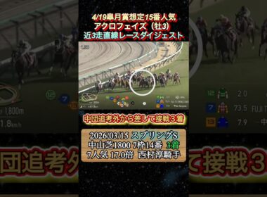 【アクロフェイズ】 皐月賞想定15番人気！近3走ダイジェスト　#競馬  #皐月賞  #アクロフェイズ  #西村淳也  #shorts