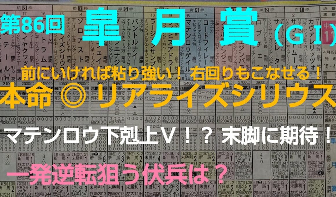 🐴 第86回  皐月賞（GⅠ）予想❗️