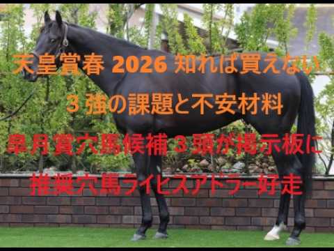 天皇賞春　知れば買えない３強の課題と不安材料　皐月賞は穴馬候補３頭が掲示板に　穴馬ライヒスアドラー好走