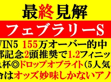 【フェブラリーS 最終見解 2026】WIN5 155万オーバー的中！ジューンテイク・エリキング2頭推奨で的中！阪急杯◎ドロップオブライト(5人気)3着！本命はオッズ妙味しかないアノ馬！！