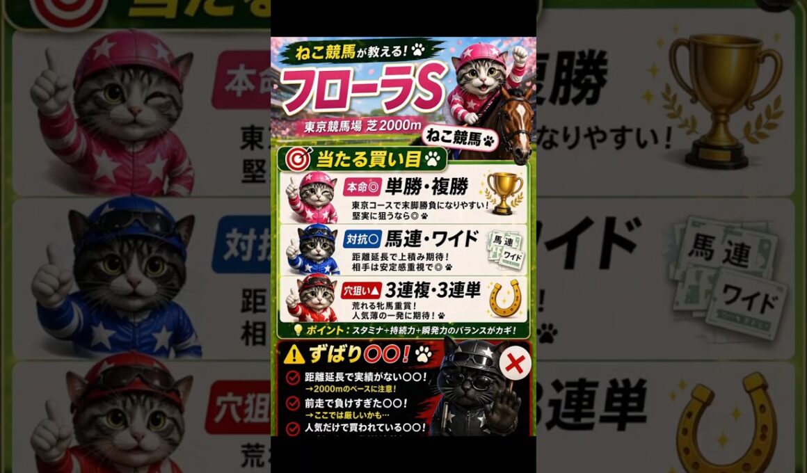 【危険な人気馬　当たる買い目】フローラステークス 2026　東京11R　この動画で全て教えます #競馬 #予想 #フローラステークス #オークス #優駿牝馬 #東京 #中山 #g1 #g2 #ねこ競馬