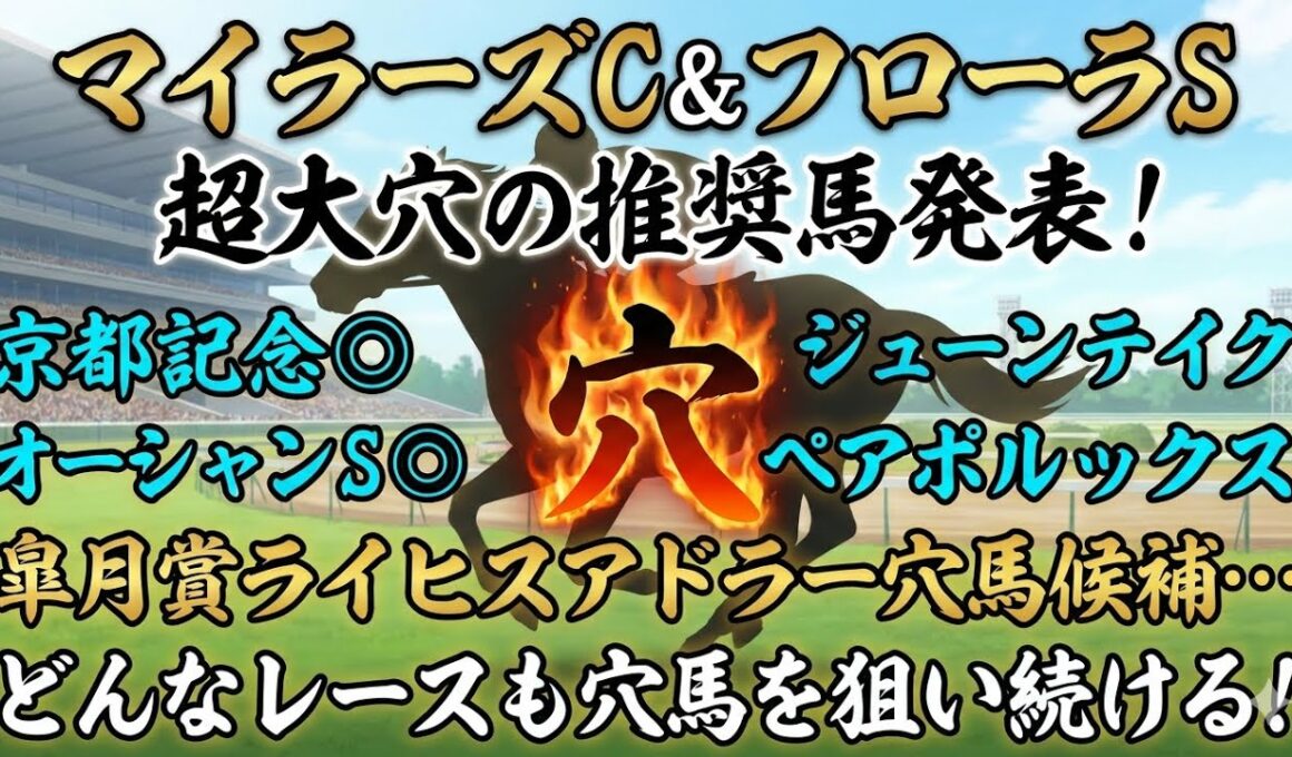 【マイラーズC2026＆フローラS2026】推奨穴馬発表！2桁人気の超大穴も狙います！前走の敗戦で人気落ちしすぎ！？