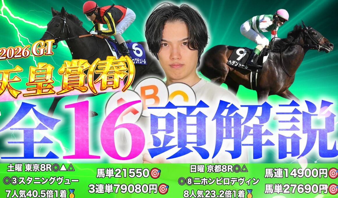 【2026天皇賞(春)】出走馬全16頭＆攻略するための必須データを完全攻略！完全NZT◎レザベーション6人気43.5倍など2026年も重賞◎単回率150%超えのカリスマ予想家kotaの解説を見逃すな！