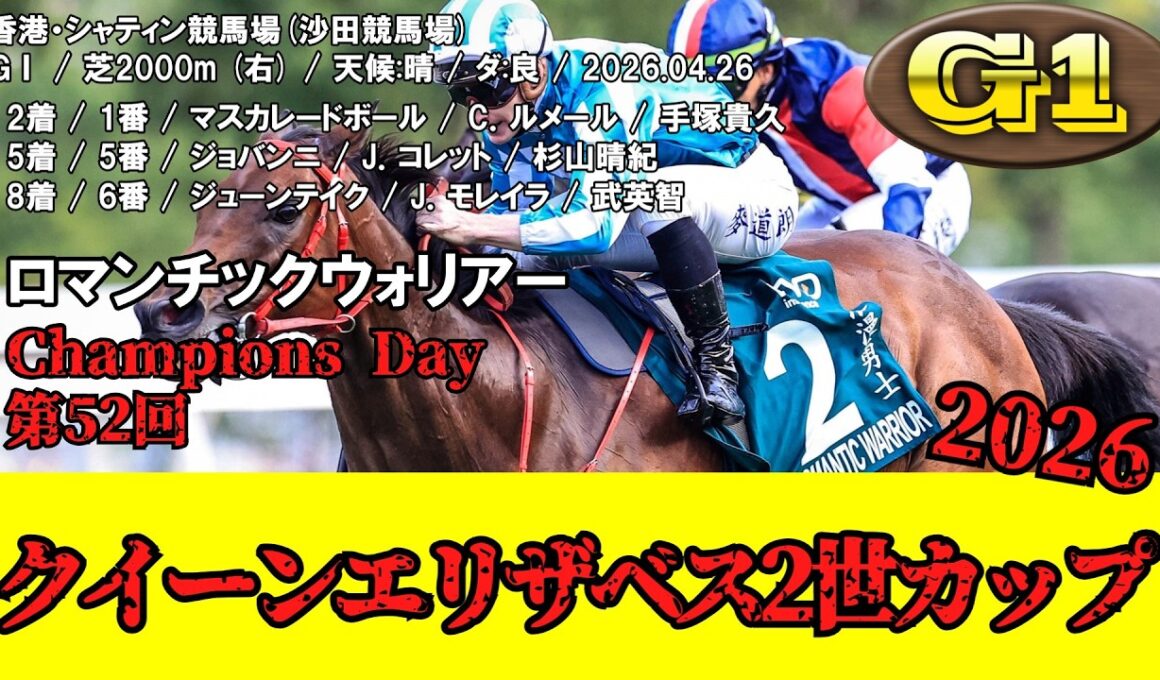 【競馬】 クイーンエリザベス2世カップ （香港） 2026 / ロマンチックウォリアー （マスカレードボール2着,ジョバンニ5着,ジューンテイク8着）2026香港