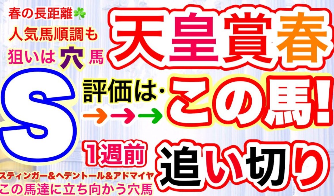 【天皇賞春2026】いよいよ春の大一番！穴党専科しーいちの1週前追い切り評価、長距離のレースは１度使うと疲れも溜まるが状態維持かそれ以上！