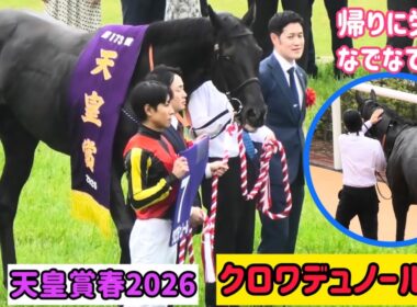 【天皇賞春2026】帰り道やっと2人きりになって間宮助手に労いのナデナデをされるクロワデュノール