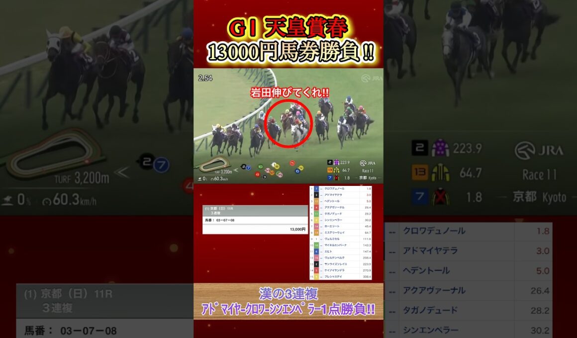 天皇賞春に13000円勝負してみた！  #競馬  #馬券勝負  #天皇賞春  #クロワデュノール  #北村友一  #shorts