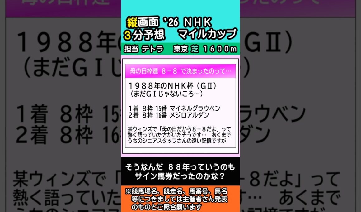 【縦３予想】2026ＮＨＫマイルカップ #競馬予想 #競馬情報 #東京競馬場 #縦3