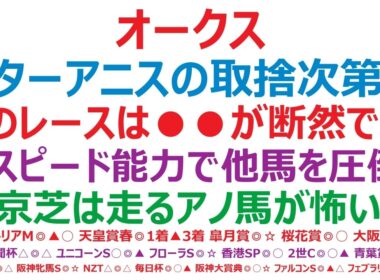 オークス2026予想　スターアニスの取捨次第で決まる！？このレースは●●が断然です！◎スピード能力で他馬を圧倒します！◎○▲☆この4頭決着も十分ある！