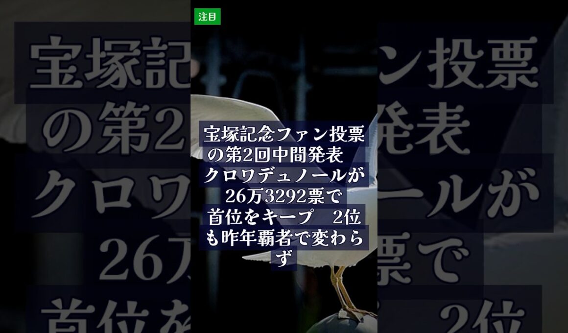 【最新競馬情報】5.21 宝塚記念ファン投票の第2回中間発表　クロワデュノールが26万3292票で首位をキープ　2位も昨年覇者で変わらず #Shorts