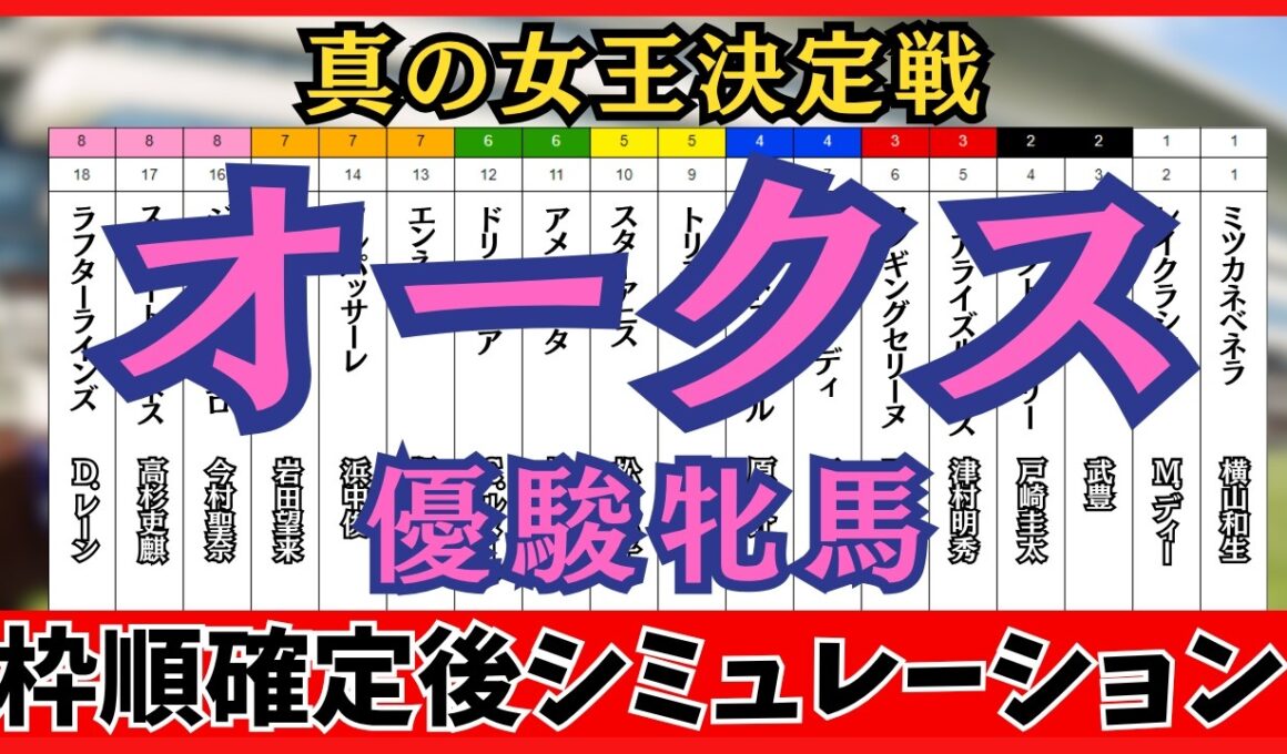 【オークス2026】枠順確定後シミュレーション 強さだけでは届かない。2400mを愛された牝馬だけが、樫の女王を戴く スターアニスは5枠10番、アランカールは2枠3番に確定。