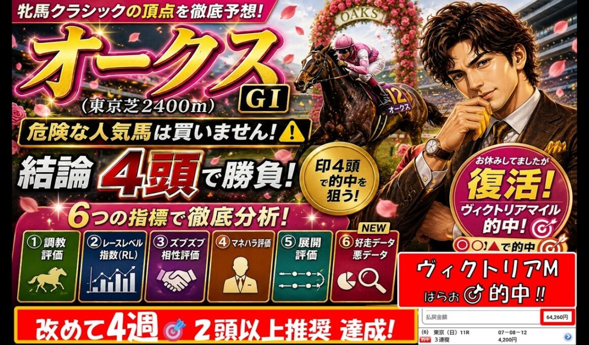 【オークス2026】復活しました✨ヴィクトリアマイル◎○▲的中🎯危険な人気馬は買いません｜結論4頭＋6つの指標で徹底予想