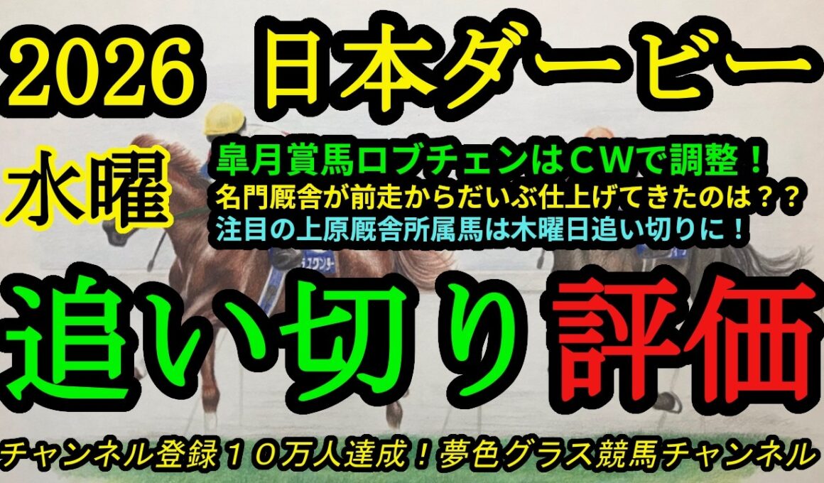 【最終追い切り評価】2026日本ダービー！皐月賞馬ロブチェンはCWで前走同様に！名門厩舎が状態を上げてきたのは？上原厩舎は木曜日追い切りに！