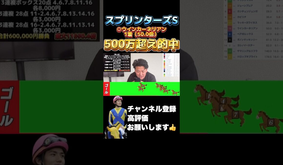 【スプリンターズS】◎ウインカーネリアン1着（11番人気50.0倍）で特大的中！！#競馬 #スプリンターズステークス #毎日王冠 #京都大賞典